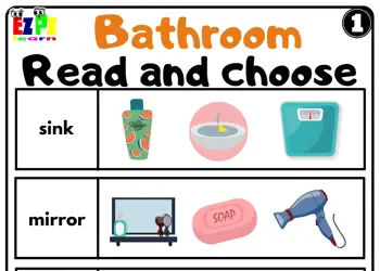 Bathroom Read and Choose Worksheet for Kids K5 and ESL Free PDF Download Set